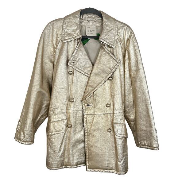 Rare Vintage Moschino Cheap & Chic AW88 Metallic Gold Leather Trench Coat Italy - Picture 7 of 12